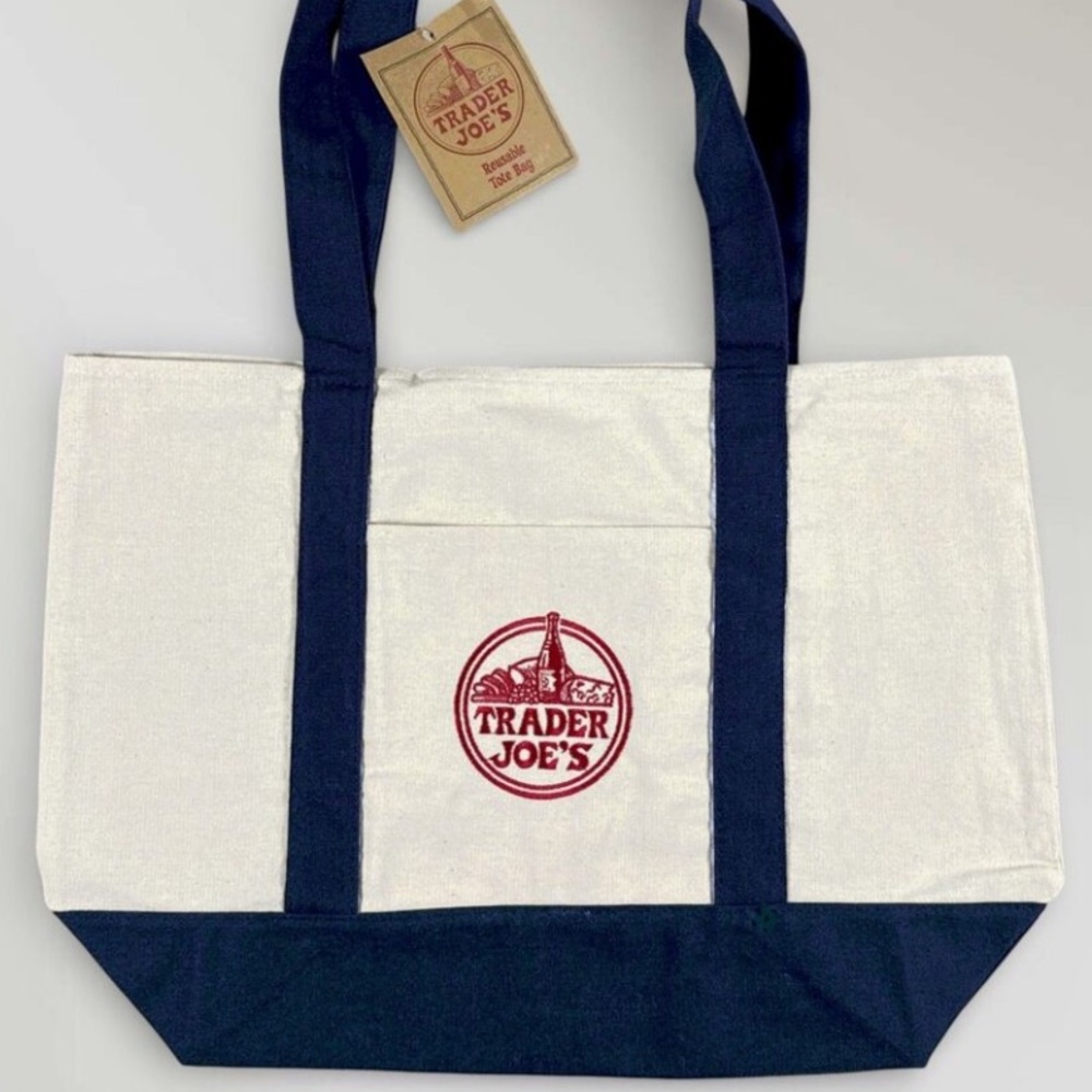 Last pc LARGE Trader Joes Tote Bag Blue Canvas 20" x
15” - Picture 2 of 4